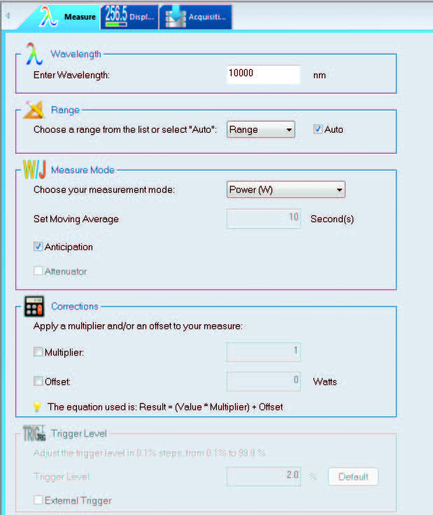 Задание параметров измерения в ПО GenTec