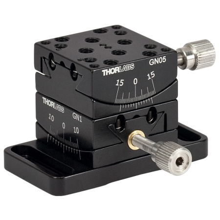 GN2 - Двухосный гониометр, расстояние до точки вращения: 1/2", 2 гониометра и основание, Thorlabs GN2 - Двухосный гониометр, расстояние до точки вращения: 1/2", 2 гониометра и основание, Thorlabs