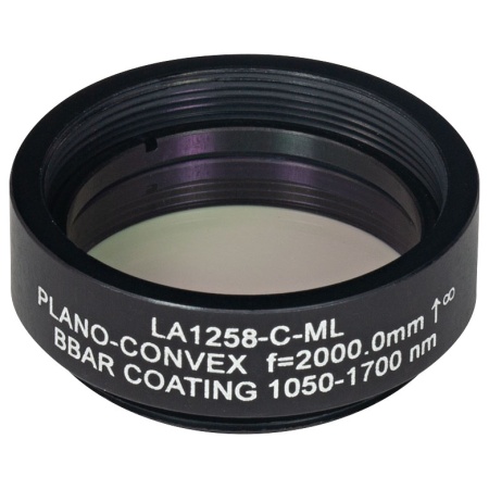 LA1258-C-ML - Плоско-выпуклая линза, Ø1", N-BK7, оправа с резьбой SM1, f = 2000.0 мм, просветляющее покрытие: 1050-1700 нм, Thorlabs