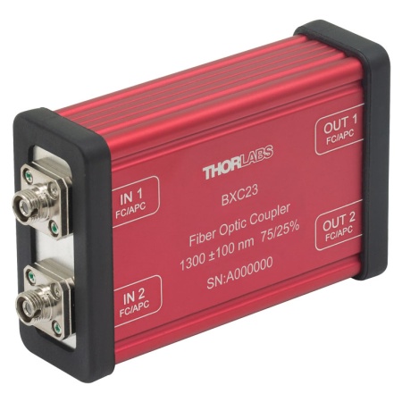 BXC23 - Широкополосный оптический разветвитель в корпусе, 2x2, рабочий диапазон: 1300 ± 100 нм, разделение сигнала: 75:25,  для FC/APC соединения, Thorlabs BXC23 - Широкополосный оптический разветвитель в корпусе, 2x2, рабочий диапазон: 1300 ± 100 нм, разделение сигнала: 75:25,  для FC/APC соединения, Thorlabs
