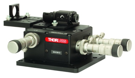 MAX361D/M - Система для сопряжения источников излучения с оптоволокном на основе платформы MAX313D, вращающийся оптоволоконный держатель, для волокон, сохраняющих поляризацию излучения, метрическая резьба, Thorlabs