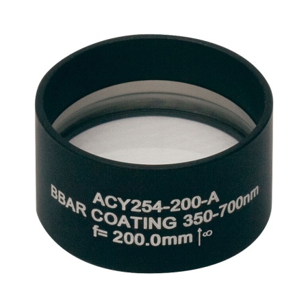 ACY254-200-A - Ахроматический дублет с цилиндрическими линзами,  фокусное расстояние 200 мм, Ø1", просветляющее покрытие: 350 - 700 нм, Thorlabs