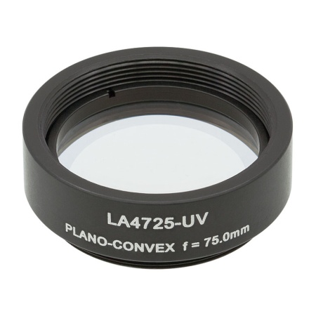 LA4725-UV-ML -  Плоско-выпуклая линза, Ø1", UVFS, оправа с резьбой SM1, f = 75.0 мм, просветляющее покрытие: 290-370 нм, Thorlabs