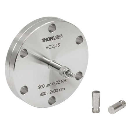 VC2L4S - Сквозное соединение для работы с оптоволокном в сверхглубоком вакууме, Ø2.75", рабочий диапазон: 400 - 2400 нм, сердцевина оптоволокна: Ø400 мкм, низкое содержание OH, SMA разъемы, Thorlabs