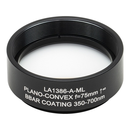 LA1386-A-ML - Плоско-выпуклая линза, Ø1.5", N-BK7, оправа с резьбой SM1.5, f = 75.0 мм, просветляющее покрытие: 350-700 нм, Thorlabs
