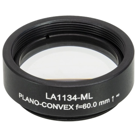 LA1134-ML - Плоско-выпуклая линза, Ø1", N-BK7, оправа с резьбой SM1, f = 60.0 мм, без покрытия, Thorlabs LA1134-ML - Плоско-выпуклая линза, Ø1", N-BK7, оправа с резьбой SM1, f = 60.0 мм, без покрытия, Thorlabs