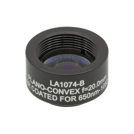 LA1074-B-ML - Плоско-выпуклая линза, Ø1/2", N-BK7, оправа с резьбой SM05, f = 20.0 мм, просветляющее покрытие: 650-1050 нм, Thorlabs