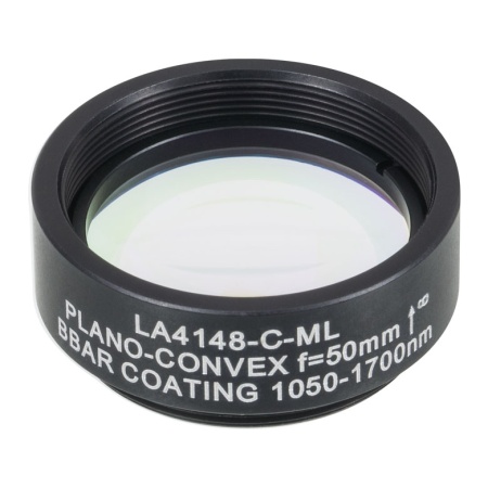 LA4148-C-ML - Плоско-выпуклая линза, диаметр: 1", материал: UVFS, оправа с резьбой: SM1, f = 50.0 мм, покрытие: 1050 - 1700 нм, Thorlabs