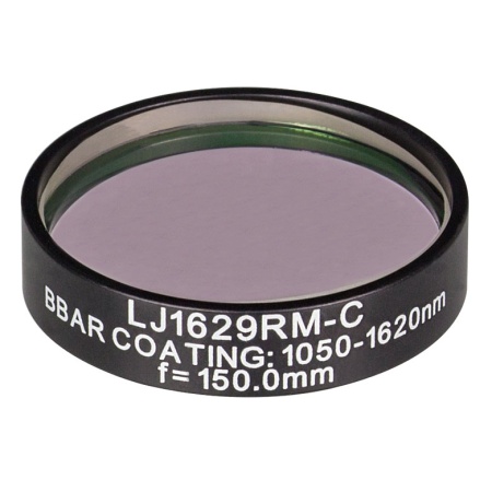 LJ1629RM-C - N-BK7 плоско-выпуклая круглая линза в оправе, фокусное расстояние: 150 мм, Ø1", просветляющее покрытие: 1050 - 1620 нм, Thorlabs