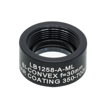 LB1258-A-ML - N-BK7 двояковыпуклая линза в оправе, Ø1/2", фокусное расстояние 30.0 мм, просветляющее покрытие: 350 - 700 нм, Thorlabs