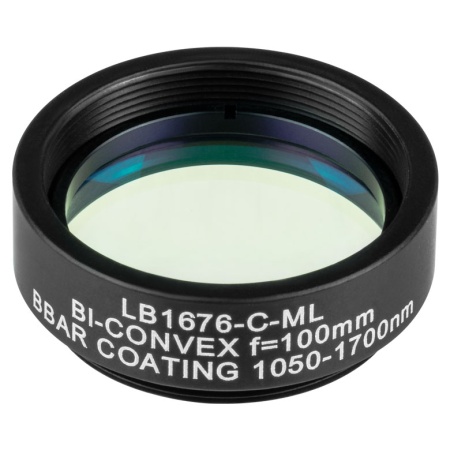 LB1676-C-ML - N-BK7 двояковыпуклая линза в оправе, Ø1", фокусное расстояние 100.0 мм, просветляющее покрытие: 1050 - 1700 нм, Thorlabs