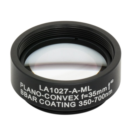 LA1027-A-ML - Плоско-выпуклая линза, Ø1", N-BK7, оправа с резьбой SM1, f = 35.0 мм, просветляющее покрытие: 350-700 нм, Thorlabs