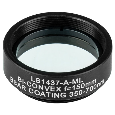 LB1437-A-ML - N-BK7 двояковыпуклая линза в оправе, Ø1", фокусное расстояние 150 мм, просветляющее покрытие: 350 - 700 нм, Thorlabs